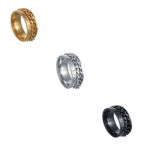 Anillos giratorios vikingos en oro, plata y negro con grabados de runas nórdicas