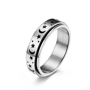 Anello rotante antistress in acciaio inossidabile con motivi celesti di luna e stelle