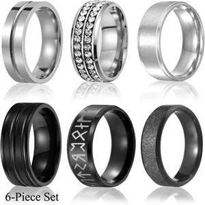 Bagues en Acier Inoxydable avec Runes Nordiques et Strass pour Hommes Femmes Bague Bande Gravée Rune Mat Poli Bijoux