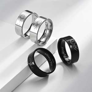 8mm His Always Her Forever Titanstahl-Pärchenringe mit minimalistisch gravierten Strichmännchen