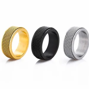Minimalistische Titanium Staal Spinner Ring Draaibaar Geweven Maasontwerp Industriële Stijl Voor Mannen Vrouwen Stressverlichting