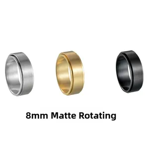 8mm matte brushed spinner rings in silver, gold, and black stainless steel for anxiety relief