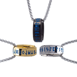 Nordic runes titanium steel ring necklace set in black, gold, and silver finishes