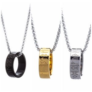 Collier Pendentif Anneau de Runes Vikings Mythologie Nordique Acier au Titane Bijoux Runiques Rétro Punk pour Hommes Femmes Cadeau