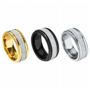 Men's wide titanium steel ring set with meteorite texture and gear edges in gold black silver
