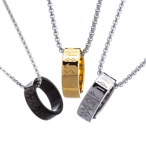 Colliers anneau runes vikings pour hommes et femmes en acier doré, argenté et noir mat