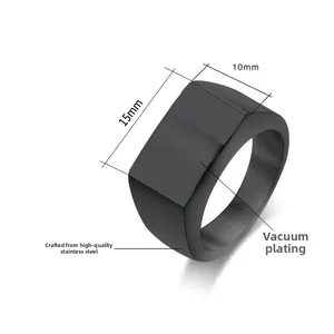 Anello con sigillo rettangolare nero minimalista in acciaio inossidabile placcato sottovuoto