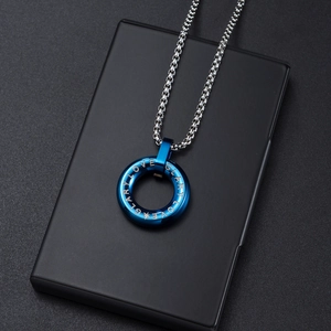Titanium steel ring pendant necklace with Love Glary engraving on a black base