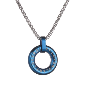 Titanium steel ring necklace with blue Glory Love pendant on silver box chain