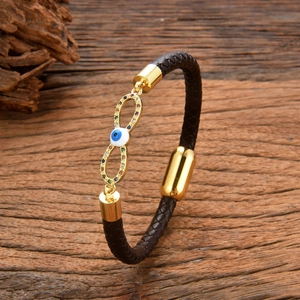Infinity Evil Eye braided leather bracelet with gold plating and colorful zircons