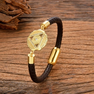 Retro Woven Leather Bracelet For Men Women Stainless Steel Magnetic Clasp Copper Zirconia Inlaid Anniversary Jewelry Gift