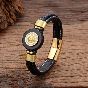 Bracelet Homme Vintage en Cuir Tressé Fermoir Magnétique en Acier Inoxydable Zirconia Lion Léopard Bijoux pour Hommes Femmes