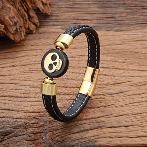 Men's Vintage Punk Braided Leather Bracelet With Stainless Steel Magnetic Clasp Personalized Zirconia Charm Bangle Jewelry