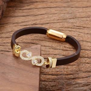 Fashion Leather Braid Bracelet Stainless Steel Magnetic Clasp Zircon Inlaid Infinity Heart Butterfly Note Hand Jewelry