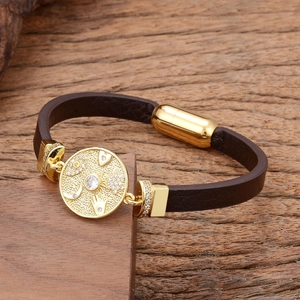 Vintage Leather Bracelet With Hamsa Hand Evil Eye Pendant Stainless Steel Magnetic Clasp Zirconia Inlaid Bohemian Jewelry For Men Women Daily Accessory