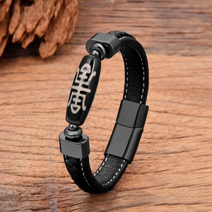 Bracelet vintage en cuir tressé pour homme avec perle Dzi et fermoir magnétique en acier