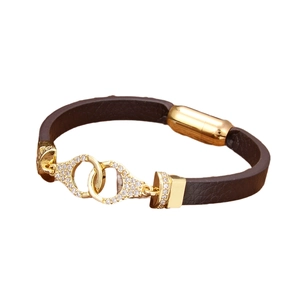Klassisches Lederarmband mit goldener Schnalle und funkelnden Steinen für Damen