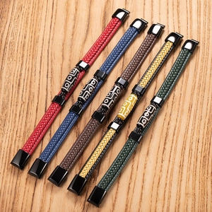 Ethnic braided leather bracelets with Tibetan Dzi beads and magnetic titanium steel clasps