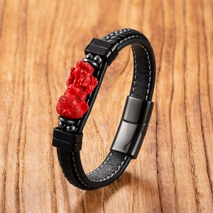 Handgewebtes Zinnober Pixiu Lederarmband Für Damen Herren Glücksbringer Geflochtenes Seil Armband Edelstahl Magnetverschluss Schmuck