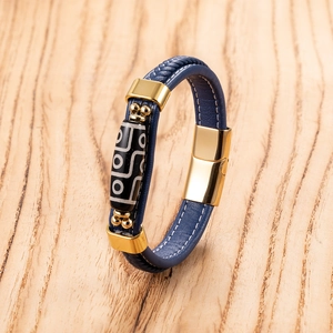 Handcrafted Men Ethnic Leather Braided Bracelet With Stainless Steel Magnetic Clasp Vintage Tibetan Dzi Bead Bangle Jewelry
