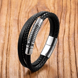Mehrschichtig Geflochtenes Lederarmband Für Herren Mit Edelstahl Magnetverschluss Punk Retro Wickelarmband Modeschmuck Geschenk