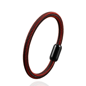 Handgewebtes Paar-Armband in Rot und Schwarz mit poliertem schwarzen Edelstahl-Verschluss
