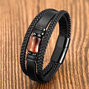 Vintage Punk Multilayer Leather Bracelet Men Women Tiger Eye Stone Hand Beaded Magnetic Clasp Casual Fashion Jewelry Gift