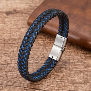 Men Woven Leather Bracelet Magnetic Alloy Buckle Braided Fashion Jewelry Punk Minimalist Style For Daily Wear Casual Accessory