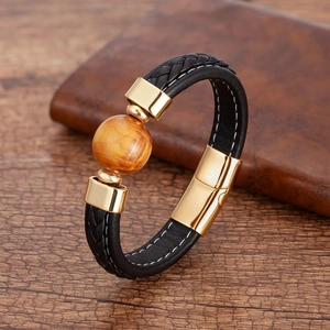 Retro Geflochtenes Lederarmband Für Herren Damen Edelstahl Magnetverschluss Buddha Kopf Holzperle Ethno Stil Armband Schmuck