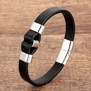 Handcrafted Woven Leather Bracelet With Stainless Steel Magnetic Clasp Minimalist Geometric Style Men Women Accessory