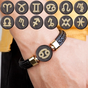 Bracelets tressés en cuir des douze signes du zodiaque avec breloques dorées pour cadeau