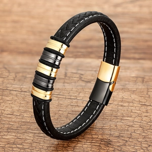 Vintage Men Braided Leather Bracelet With Stainless Steel Magnetic Clasp Punk Woven Wristband Fashion Jewelry Gift For Unisex