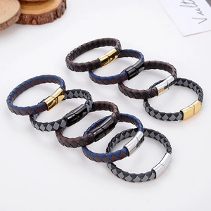 Klassieke gevlochten leren armband voor heren met magnetische sluiting in vele kleuren