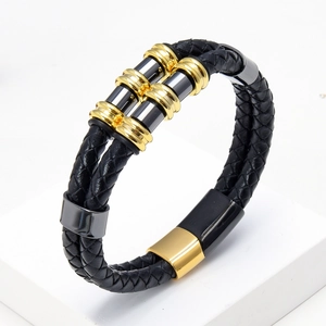 Vintage Men Braided Leather Bracelet With Stainless Steel Magnetic Clasp Fashion Multi Layer Geometric Handband Jewelry Gift