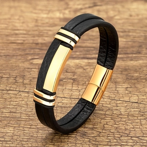 Men's Vintage Double Layer Braided Leather Bracelet With Stainless Steel Magnetic Clasp Gold Silver Plate Hand Chain Jewelry