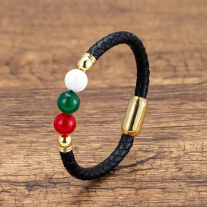 Vintage Braided Leather Bracelet For Men Women Stainless Steel Magnetic Clasp Multicolor Stone Beads Ethnic Hand-Woven Jewelry