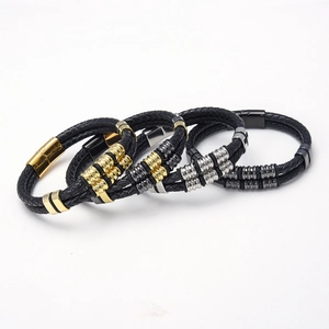Pulseras de cuero trenzado con cierres magnéticos en acabados oro, plata y negro mate