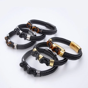 Ensemble de bracelets en cuir tressé pour hommes avec fermoirs magnétiques en acier