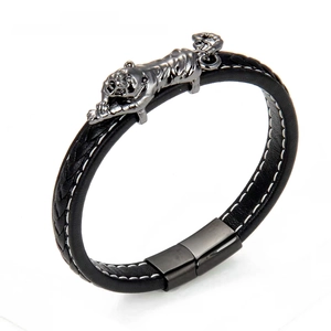 Men's Braided Leather Bracelet Stainless Steel Magnetic Clasp Animal Tiger PiXiu Punk Vintage Biker Braid Wristband For Men Cool Jewelry Gift