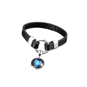 Scorpio constellation leather bracelet with silver metal clasp and glowing blue pendant