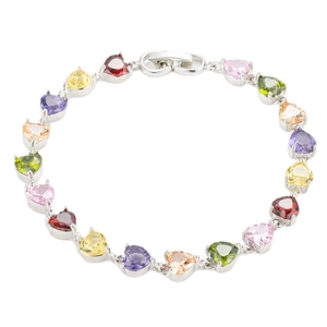 Rainbow colored heart zircon bracelet with silver metal setting for women fashion jewelry