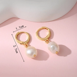 Elegant gold pearl hoop earrings for women featuring white baroque style pearls