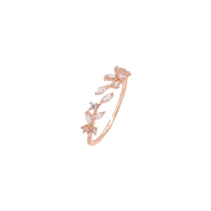 Bague ouverte ajustable feuille en or rose avec zircons étincelants pour femmes