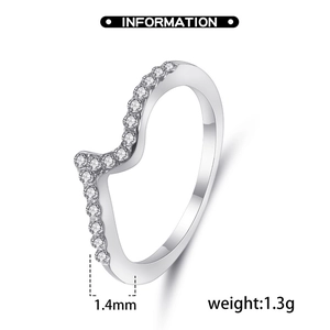 Creative wave-shaped zircon ring in silver finish with pavé set crystals for women