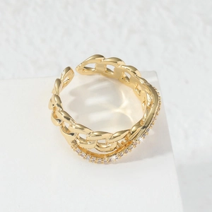Detailed shot of gold-plated chain ring with sparkling micro-pave cubic zirconia stones