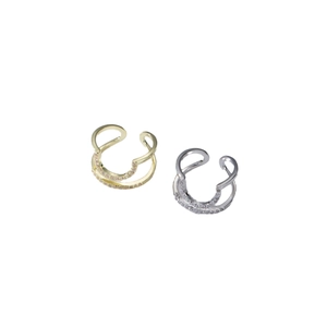 Élégantes manchettes d'oreilles doubles dorées et argentées avec pavé de zircons brillants