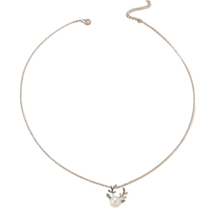 Minimalist silver elk necklace featuring a refined pearl pendant and antler details