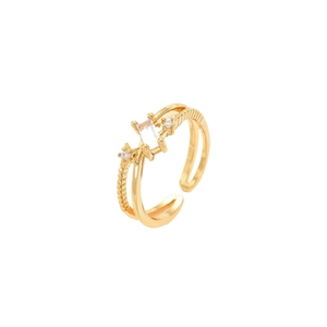 Elegant gold double-layered adjustable ring with rectangular zircon and star accents