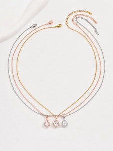 Colliers pendentifs larmes en acier inoxydable en trois tons avec zircon brillant