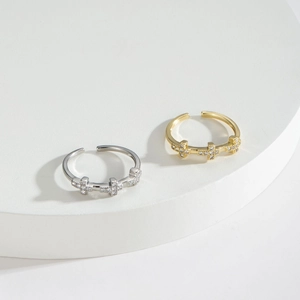 Minimalist adjustable cross rings in gold and silver finish with sparkling zircon stones